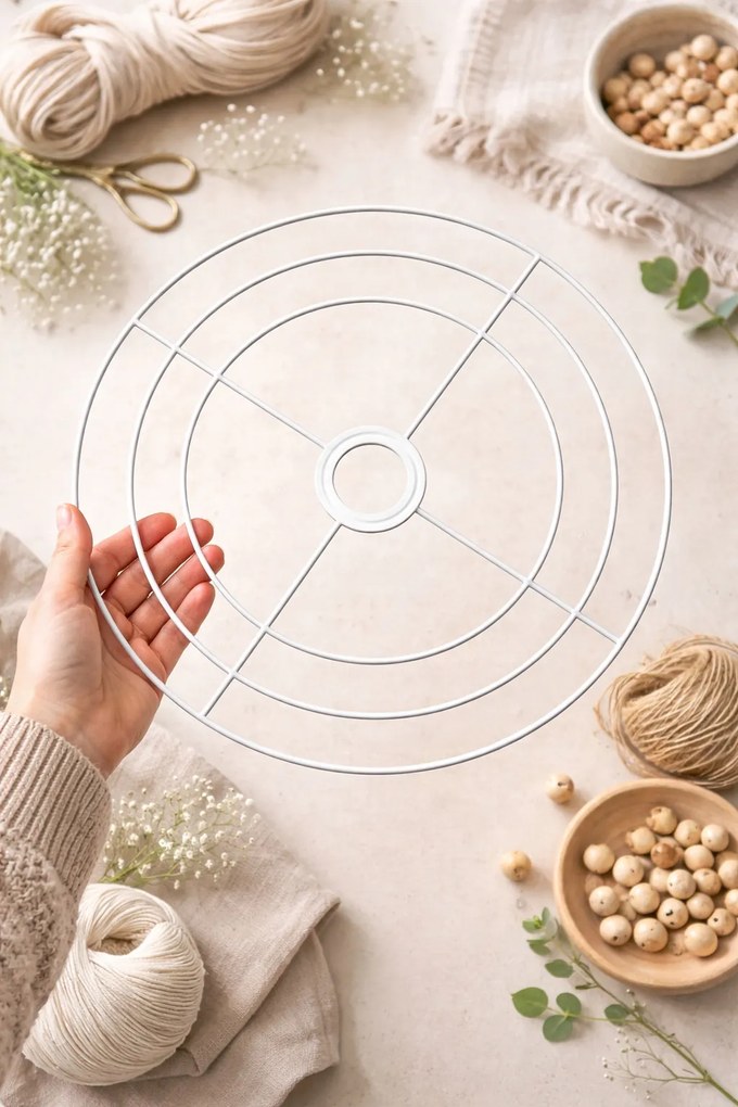 Lámpatartó állvány 40 cm tripla fém karika lámpaernyőhöz makramé alap E27