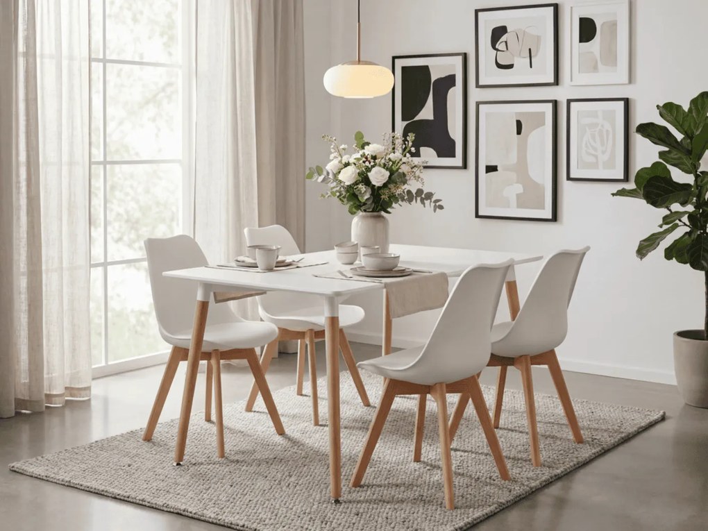 Étkező szett 1 + 4, fehér ADRIA asztal 120x80 cm + fehér KITO szék