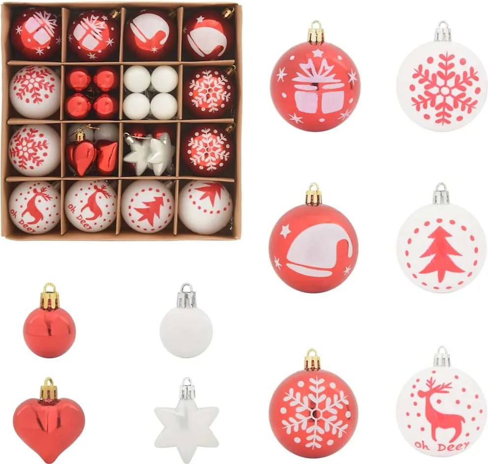 vidaXL Karácsonyi Díszgömb Készlet 40 pcs Piros és Fehér Műanyag
