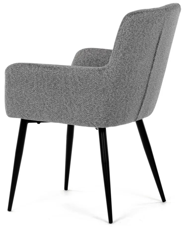 Scaun de sufragerie elegant cu brațe, stofă gri, metal negru