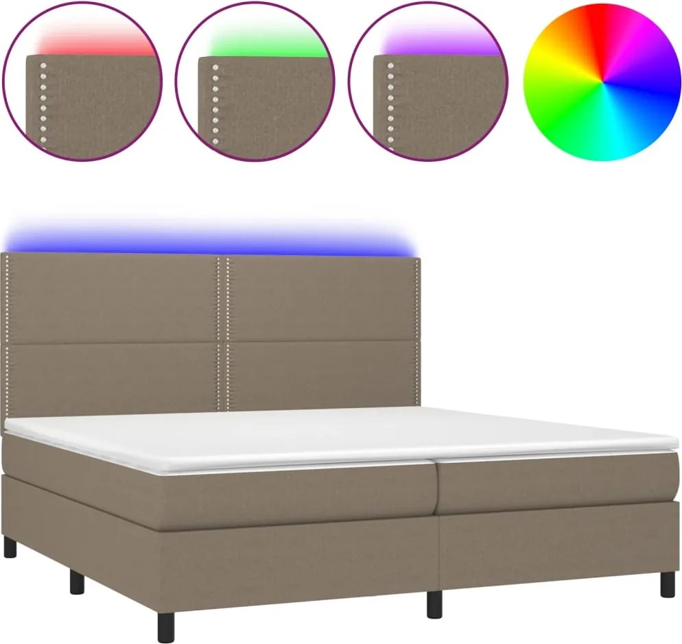 vidaXL tópszínű szövet rugós és LED-es ágy matraccal 200 x 200 cm