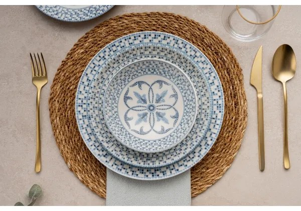 24 darabos étkészlet, kék, porcelán