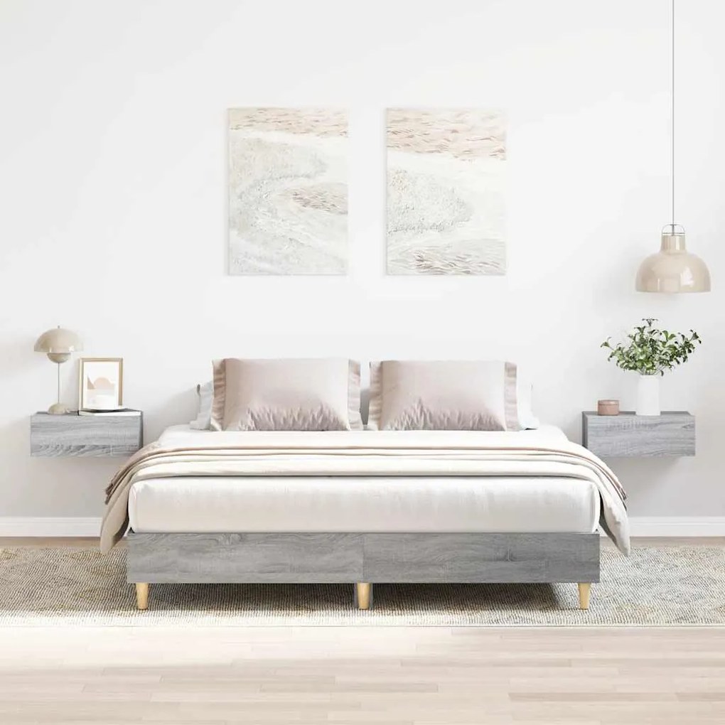 sonoma tölgyszínű szerelt fa ágykeret matrac nélkül 140x200 cm