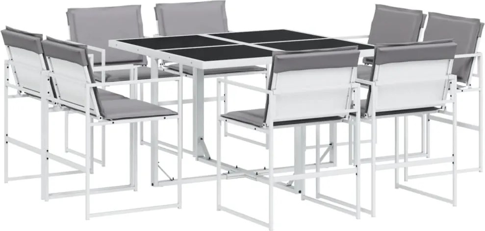 vidaXL 9 részes fehér textilén kerti étkezőgarnitúra párnákkal