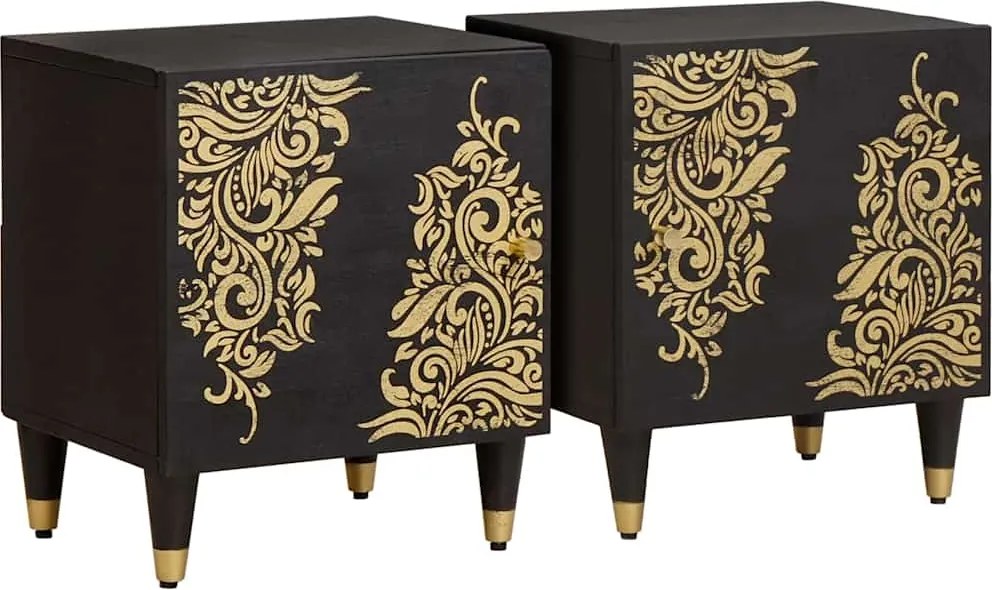 vidaXL Éjjeli szekrény ajtóval 2 pcs Fekete 40 x 33 x 46 cm