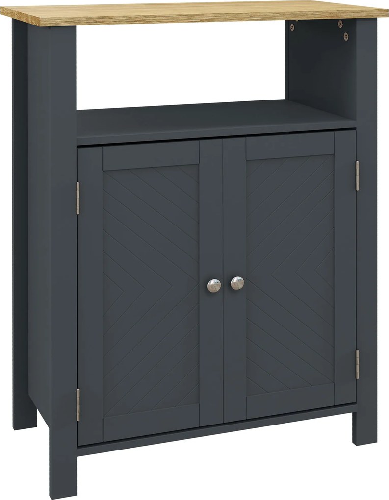 kleankin Fürdőszobai Szekrény 3 Polccal MDF-ből és Forgácslapból, Állítható Belső Polccal és 2 Kiemelt Ajtóval, 60x30x80.5 cm, Szürke és Fa Szín | Aos