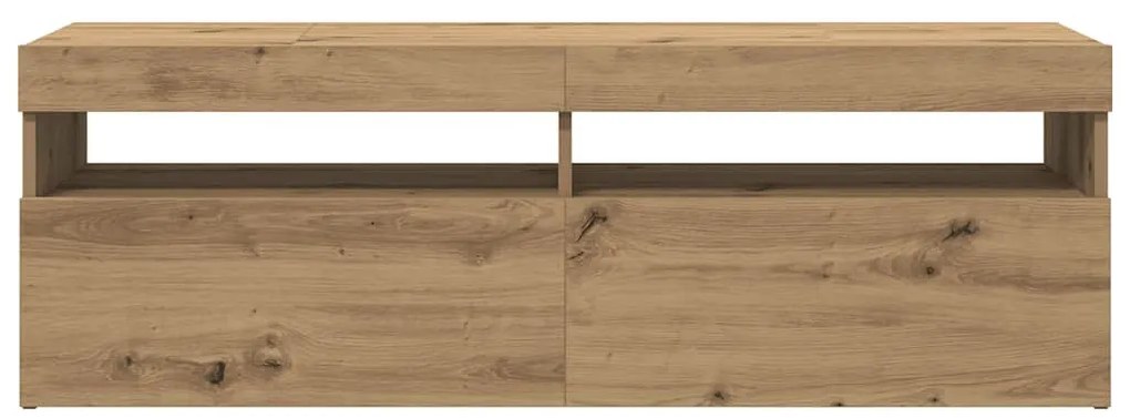 kézműves tölgy szerelt fa TV-szekrény LED-ekkel 120x35x40 cm