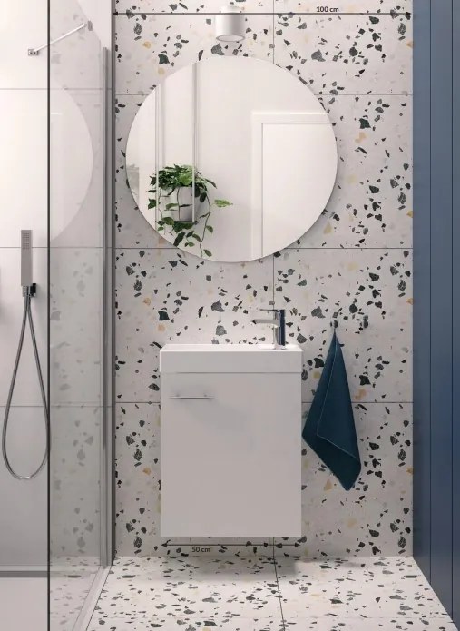 Erga Kim, fali WC szekrény 50x23x60 cm + kerámia mosogató 50 cm, fehér fényes, ERG-207-D-05016+1430