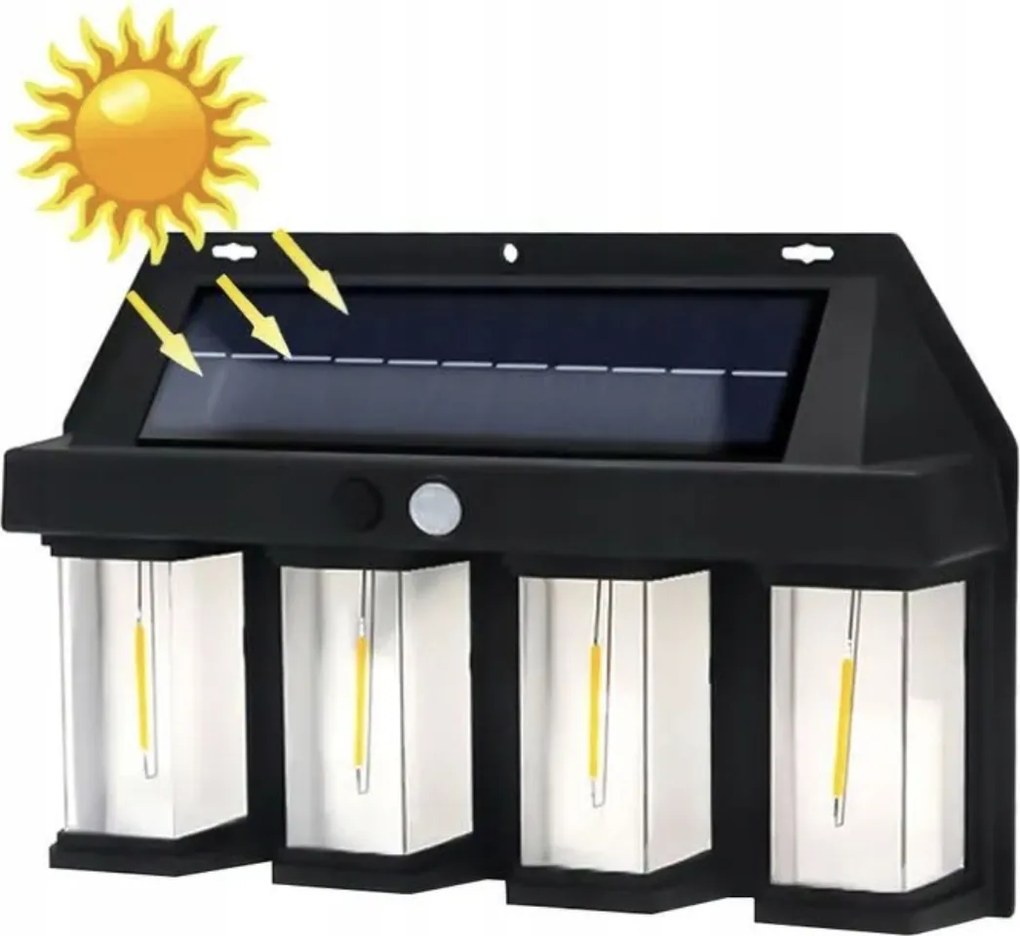 LED-es napelemes lámpa mozgásérzékelővel Kültéri fali lámpa