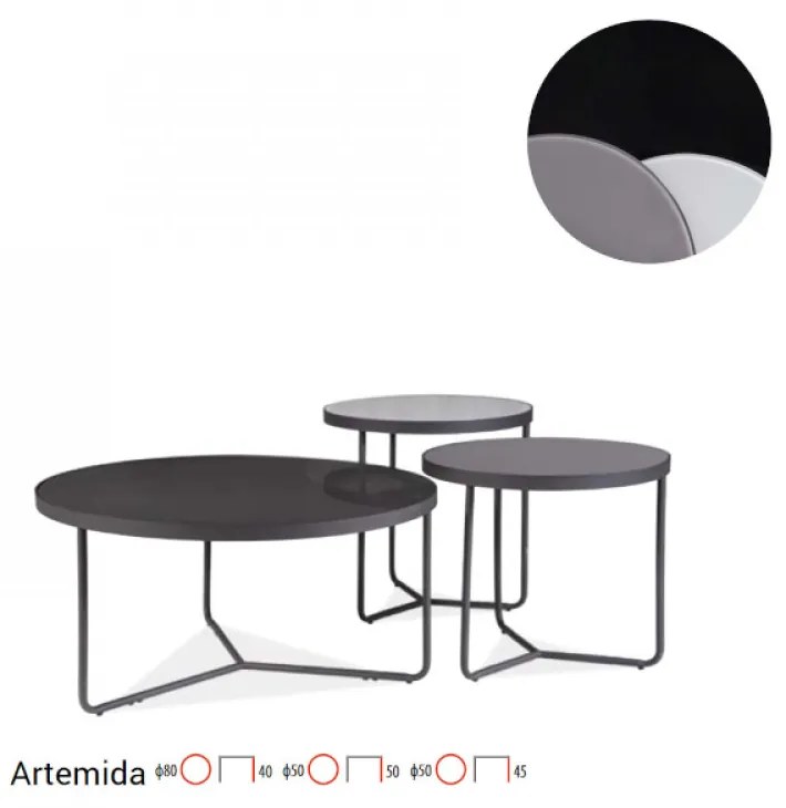 Artemida dohányzóasztal szett Fekete - Szürke 80 cm