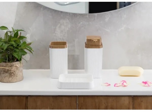 Fürdőszobai készlet ZOYA 5 db fehér/barna