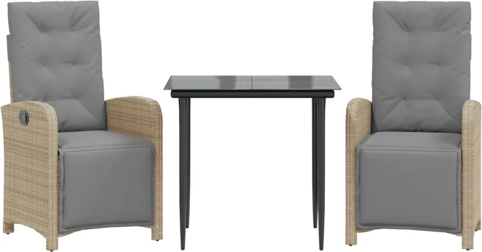 vidaXL 3 részes világosszürke polyrattan bisztrógarnitúra párnákkal