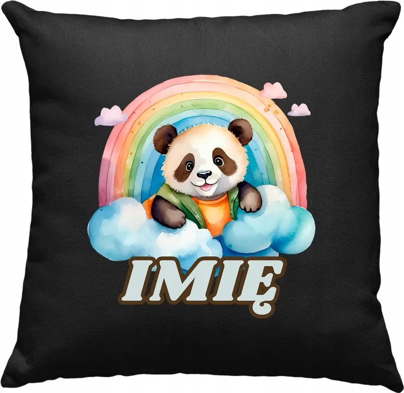 Gyerek párna Panda a szivárvány alatt +Név fekete