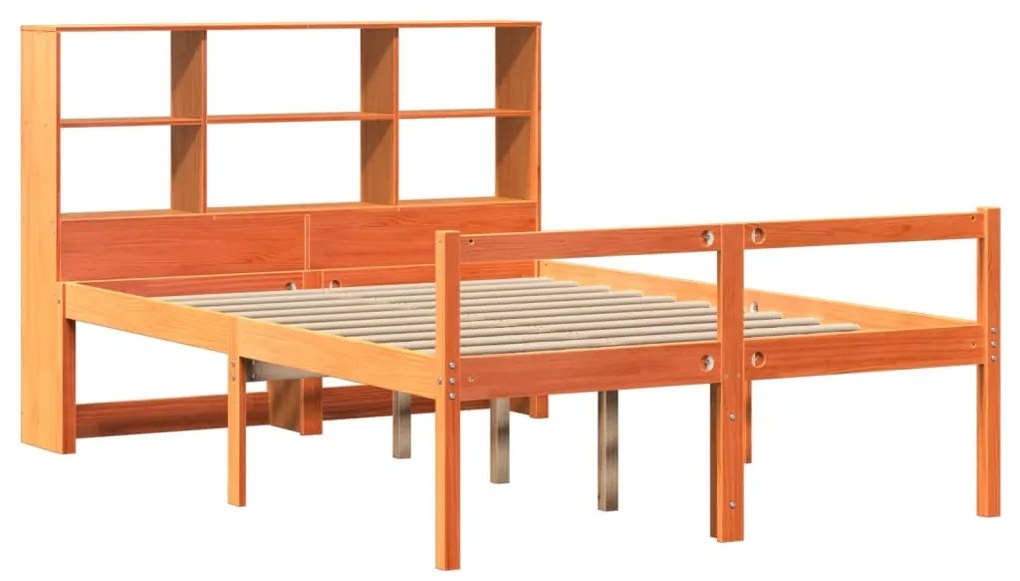 viaszbarna tömör fa könyvespolcos ágy matrac nélkül 135 x 190cm