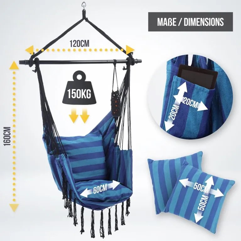 MIADOMODO Függő hintaszék kintre-bentre kék