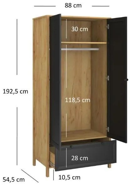 Ruhásszekrény Bruselas (tarany craft (tölgy + fekete). 1116784