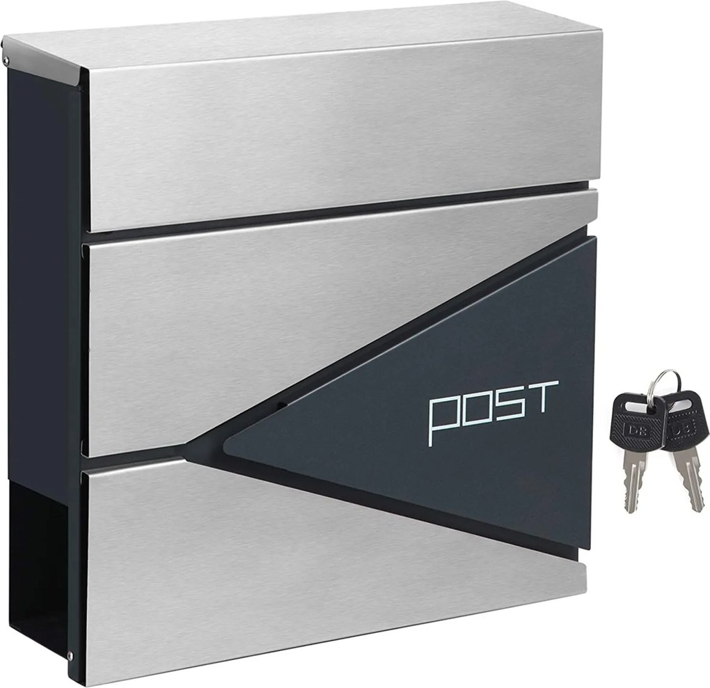 Modern postaláda újságtartóval 10,5x37x37 cm, antracit és ezüst
