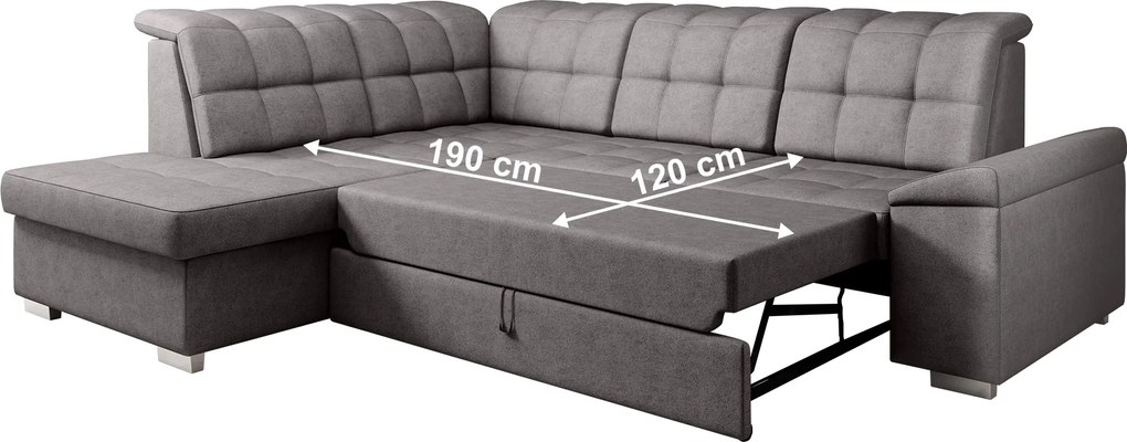 Kinyitható ülőgarnitúra, barnásszürke, balos, OREO ROH