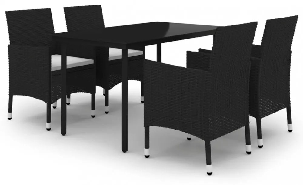vidaXL 5 részes polyrattan és üveg kerti étkezőgarnitúra párnákkal