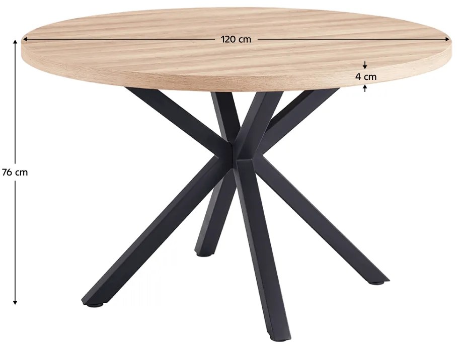 Étkezőasztal, sonoma tölgy/fekete, átmérő 120 cm, MEDOR