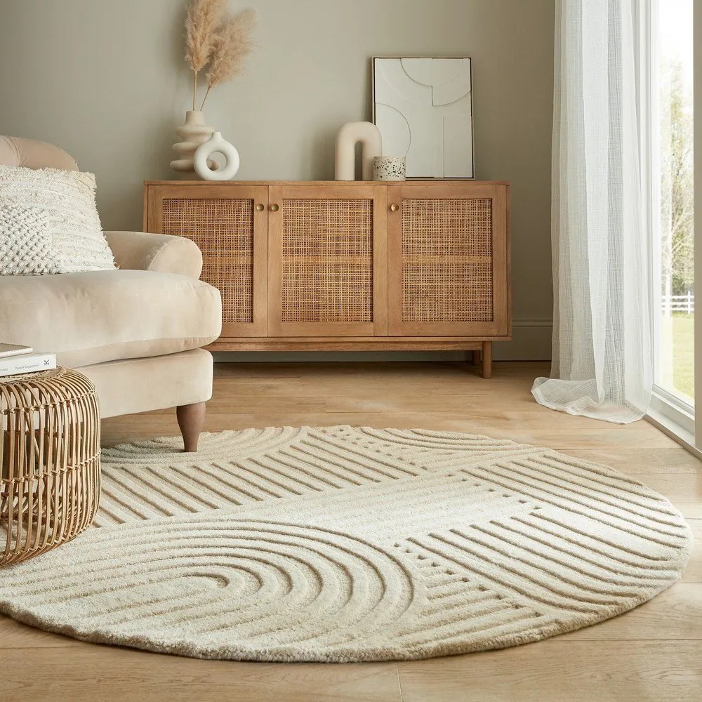 Bézs gyapjú kerek szőnyeg ø 160 cm Zen Garden - Flair Rugs