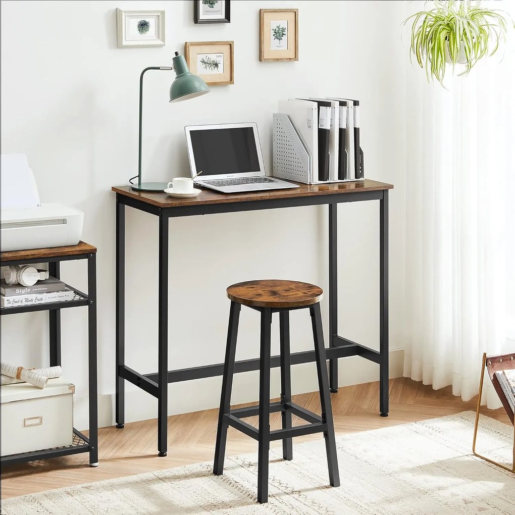 Étkezőasztal szett, bárasztal és bárszékek, 100x40cm, rusztikus barna és fekete színben