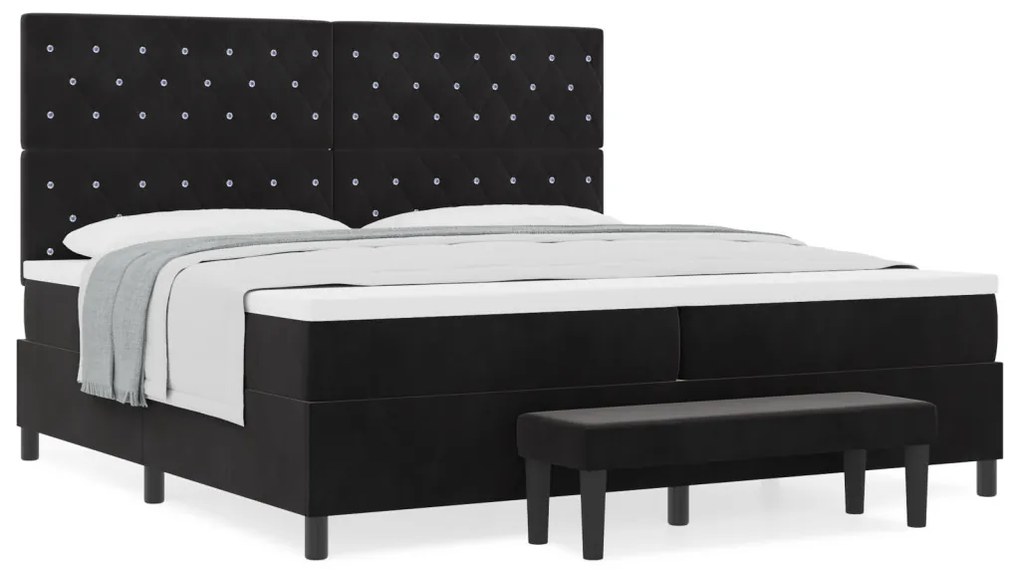 Box spring ágy matraccal és padal fekete 200x200 cm velúr