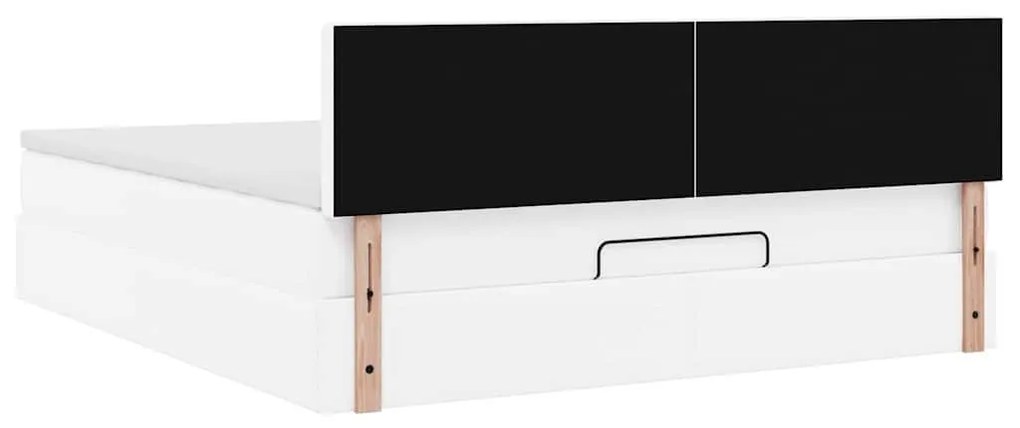 tiszta fehér műbőr ottomán ágy matracokkal &amp; LED-ek 160x200cm