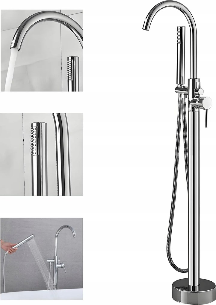 Kádtöltő Csaptelep Szabadon Álló Zuhany Padló Króm Zuhanyfej A Kádhoz