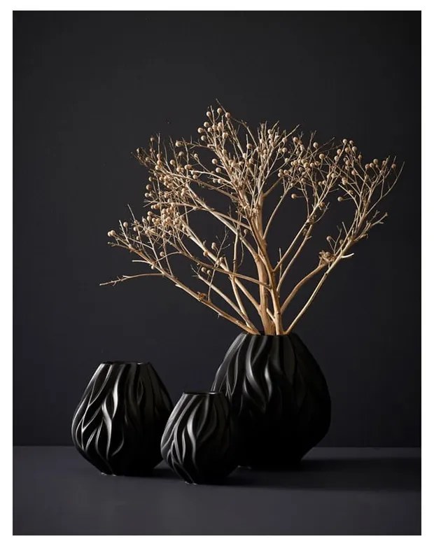 Flame fekete porcelán váza, magasság 15 cm - Morsø