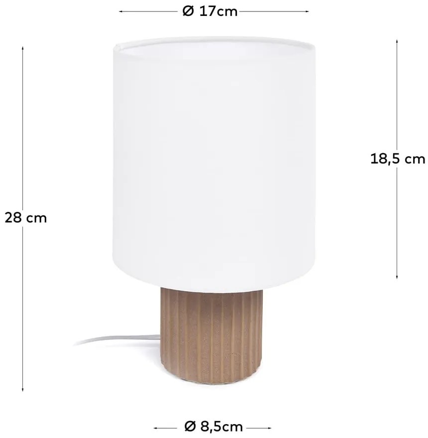 Fehér-natúr színű asztali lámpa textil búrával (magasság 28 cm) Eshe – Kave Home
