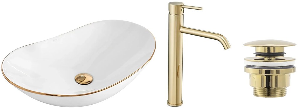 készlet Pultos mosdó Royal gold edge + Fürdőszobai csaptelep Lungo gold + Dugó gold