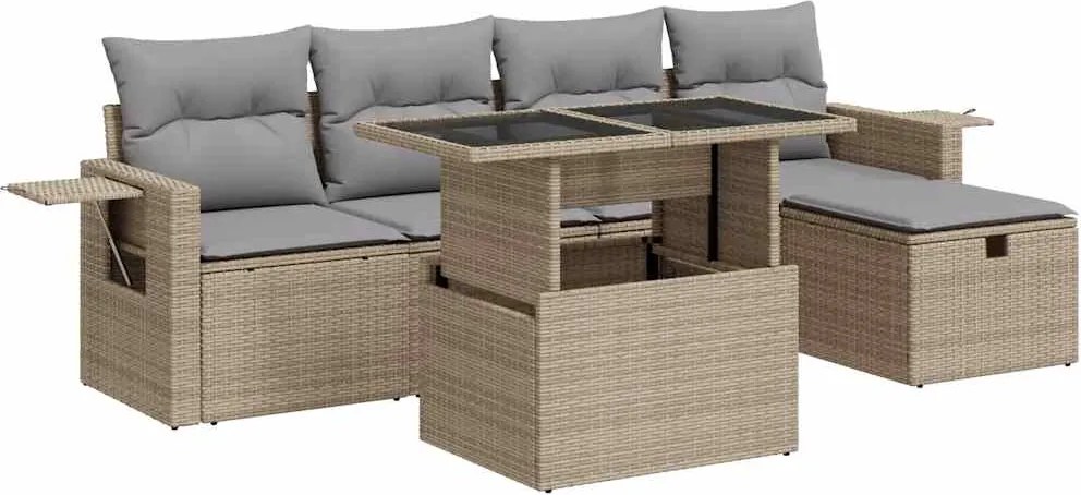 vidaXL 6 részes bézs polyrattan kerti ülőgarnitúra párnával