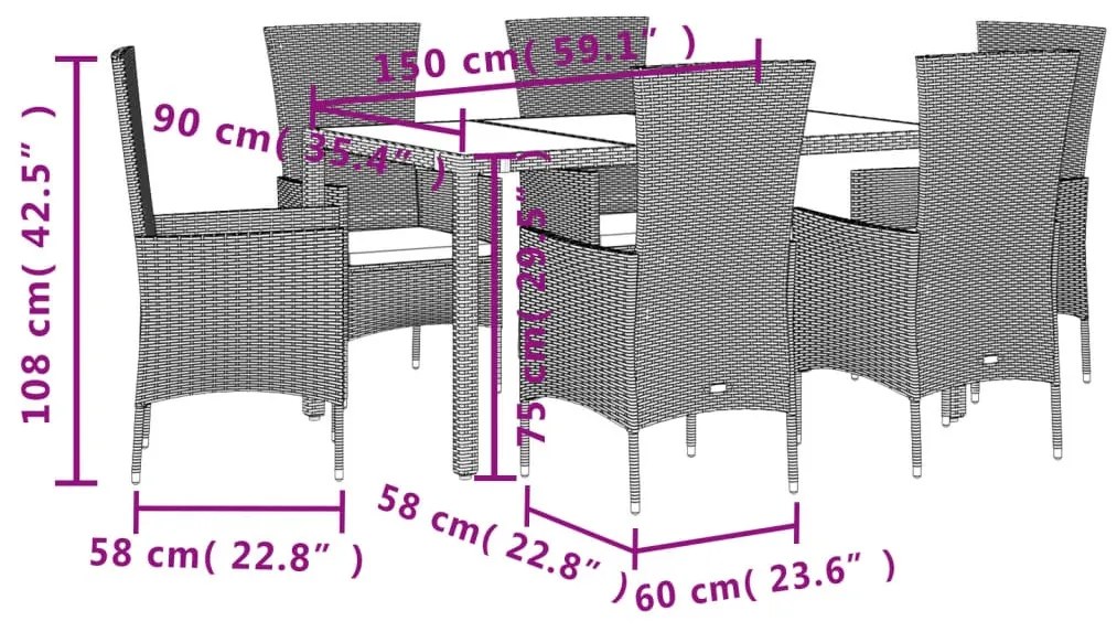 7 részes bézs polyrattan kerti étkezőgarnitúra párnákkal