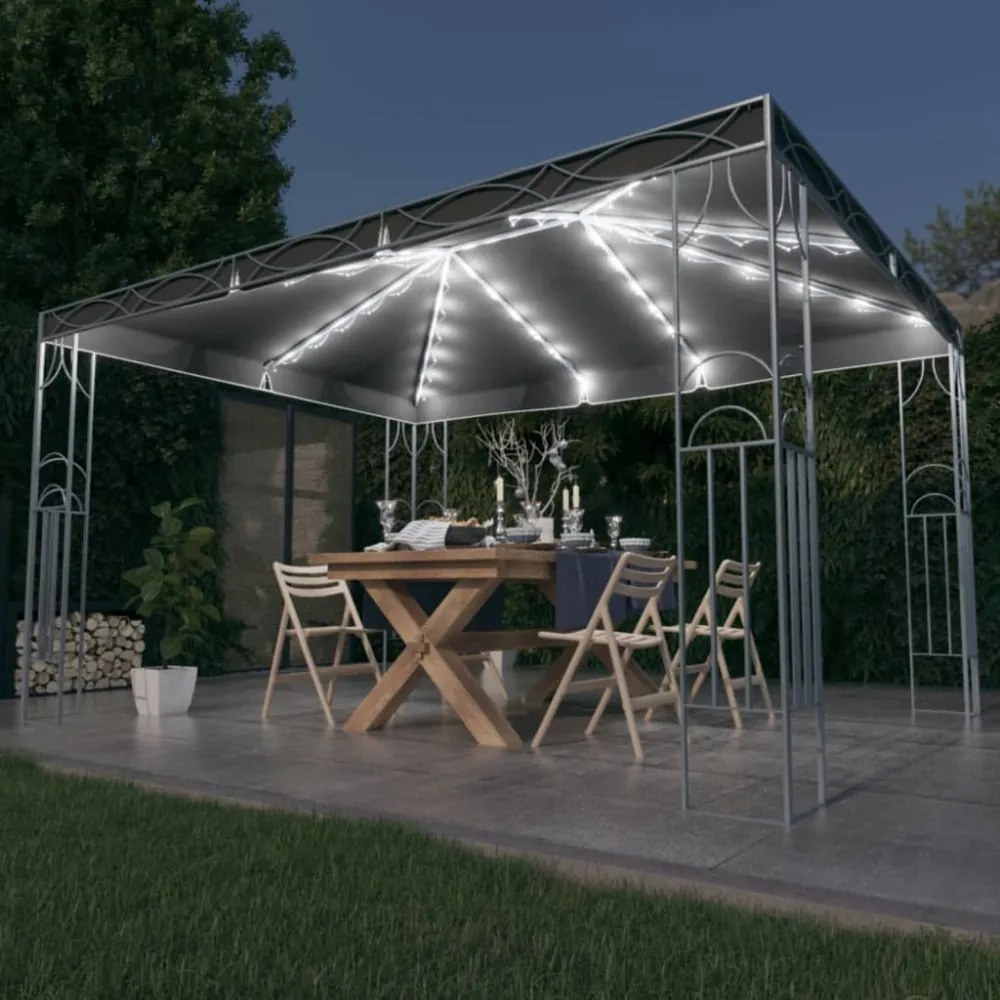 antracitszürke pavilon LED fényfüzérrel 400 x 300 cm