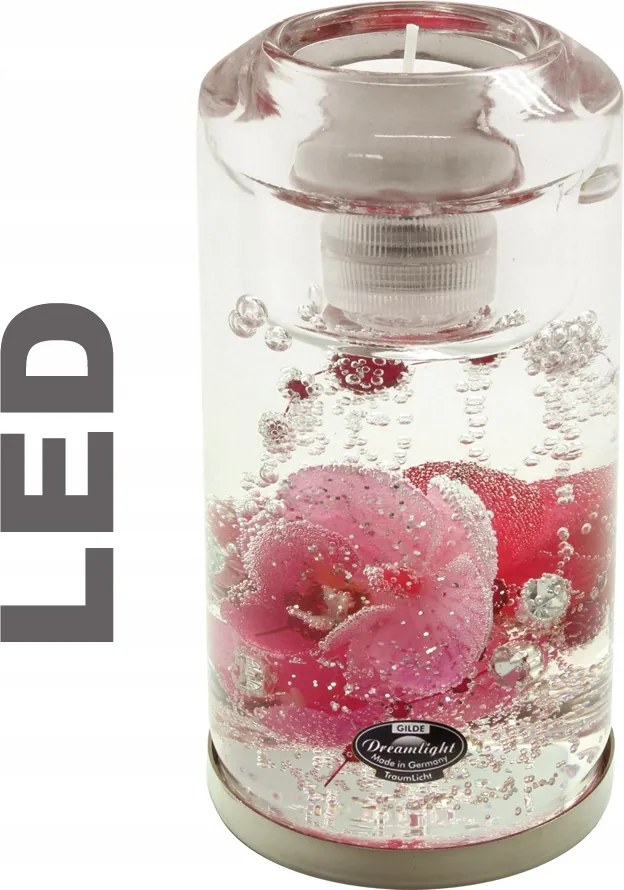 Gyönyörű üveg Led gyertyatartó virágokkal díszítve