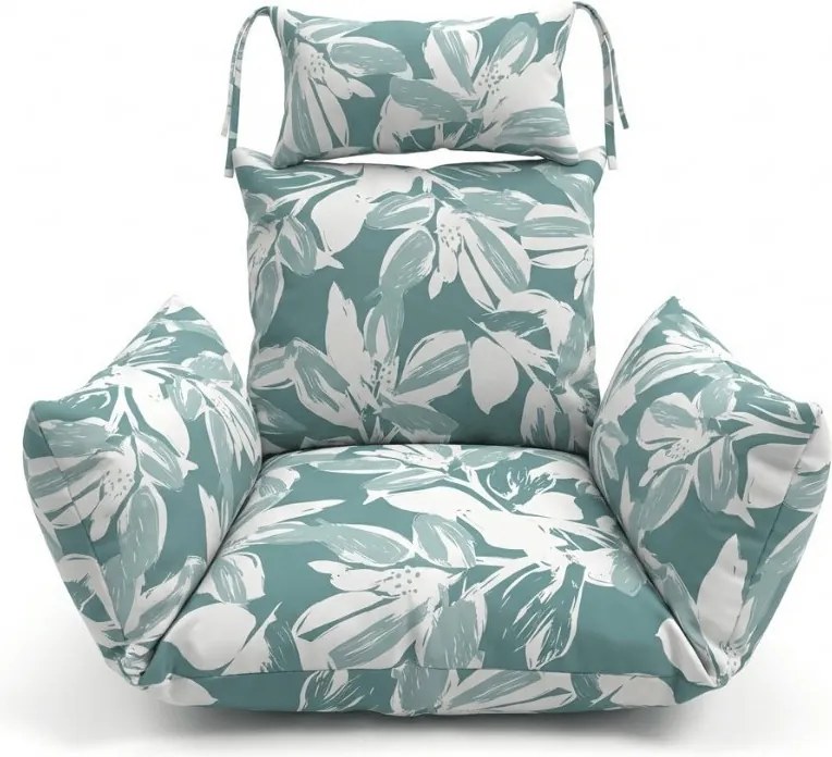 Szürke függőszék KOKON állvánnyal, zöld-fehér párnával