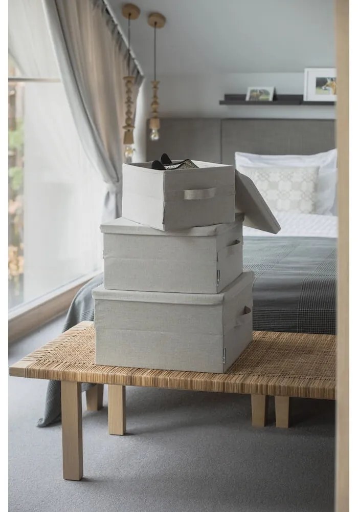 Bézs fedeles textil tárolódoboz 35x26x19 cm Soft Storage – Bigso