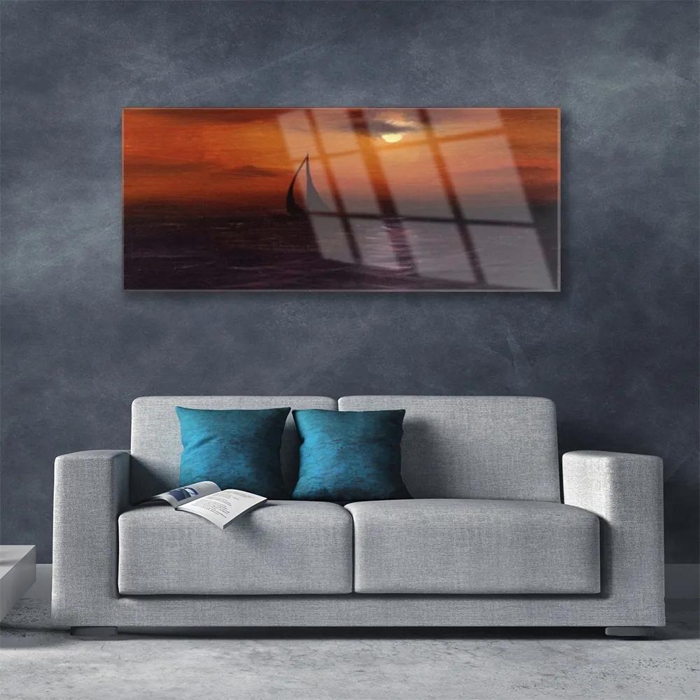 Modern üvegkép A hajó, tenger, táj 125x50 cm