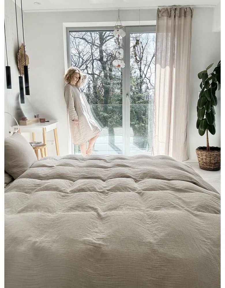 Bézs kétszemélyes muszlin ágyneműhuzat 200x200 cm Plain Muslin – Butter Kings