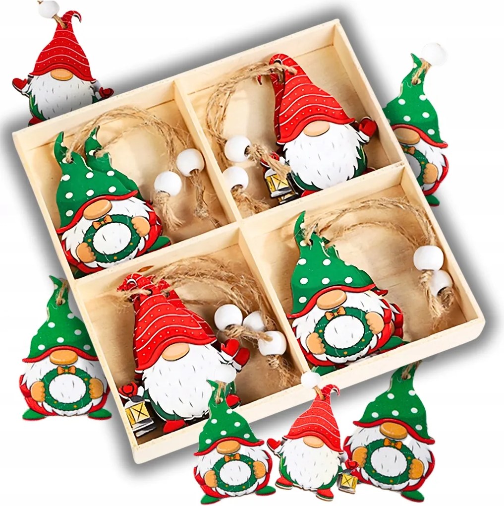 Fa Karácsonyfadísz Manó Medál Manó Karácsonyi Gömbök 12DB