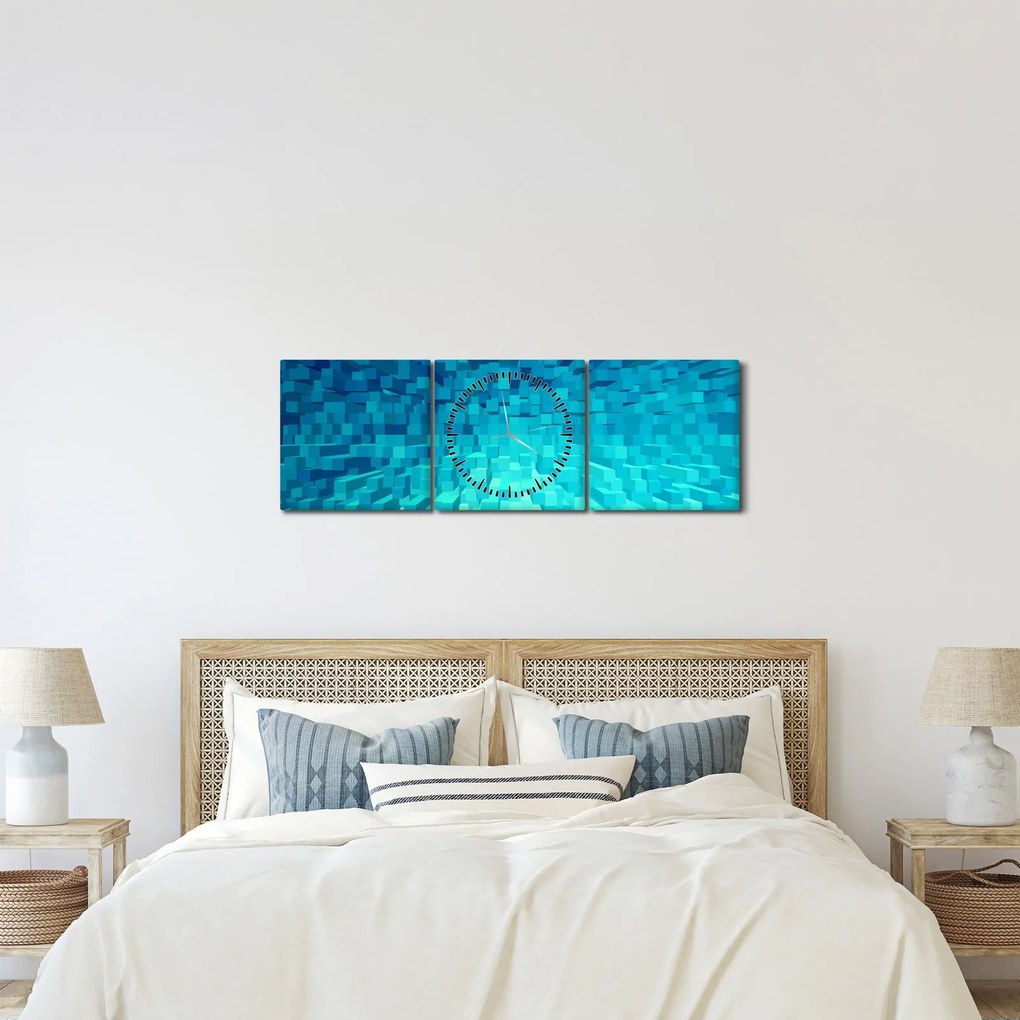 Absztrakt kocka kép (órával) (90x30 cm)
