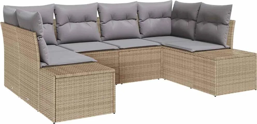 vidaXL Kerti Kanapé Szett 6 pcs Beige és Világosszürke Poli rattan