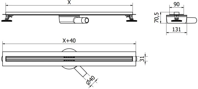 Mexen Lapos rozsdamentes zuhanytálca 360°-ban forgatható szifonnal 70 cm, SLIM mintás, fekete, 1741070