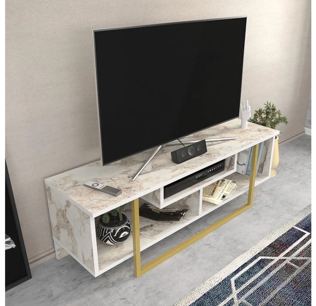 TV asztal/Szekrény Aslana 120 (fehér + arany) . 1101386
