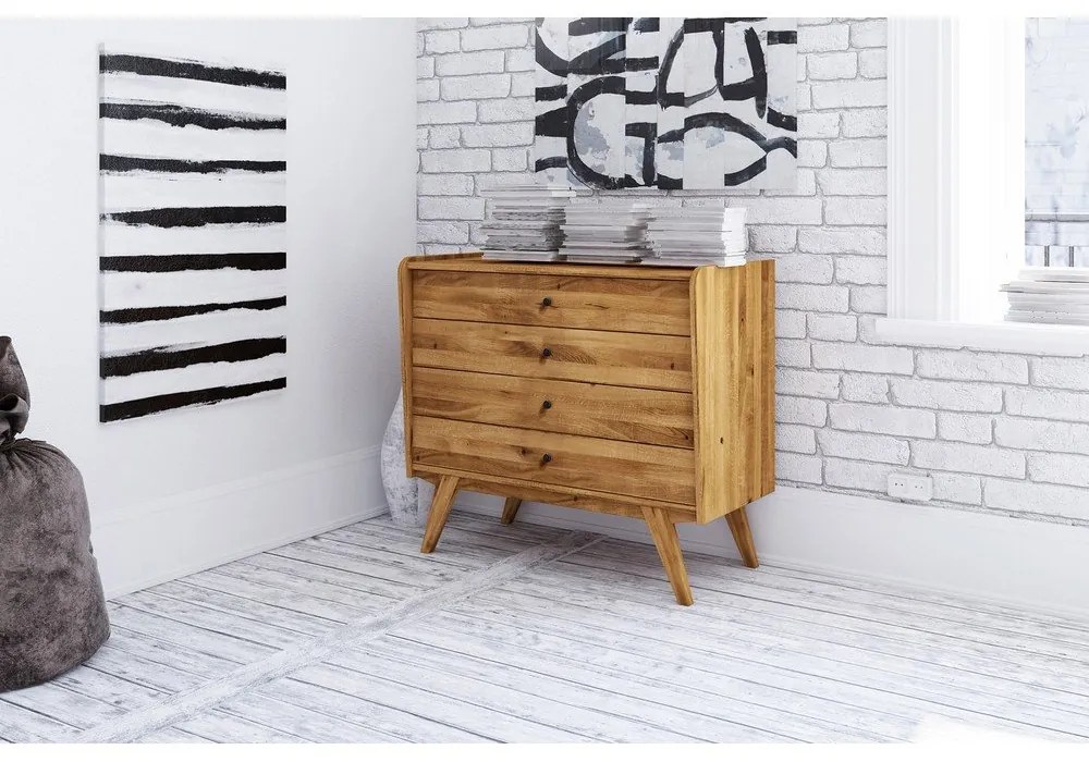 Alacsony tölgyfa komód 100x90 cm Retro - The Beds