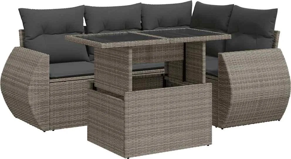 vidaXL 5 részes szürke polyrattan kerti ülőgarnitúra párnákkal