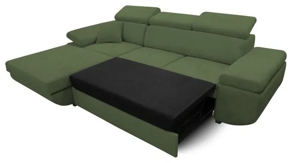 CASTELO L-alakú, ággyá nyitható sarokülőgarnitúra tárolóval, balos kivitel, zöld