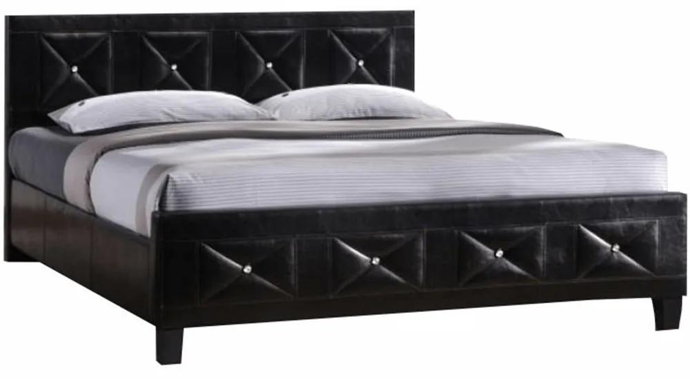 CARISA ágy + ágyrács, fekete textilbőr, 180x200
