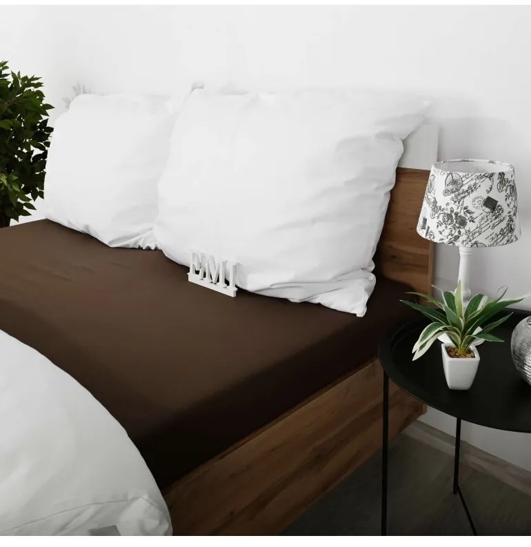 EMI sötétbarna 100% pamutjersey gumis lepedő, Gyerek lepedő 60x120